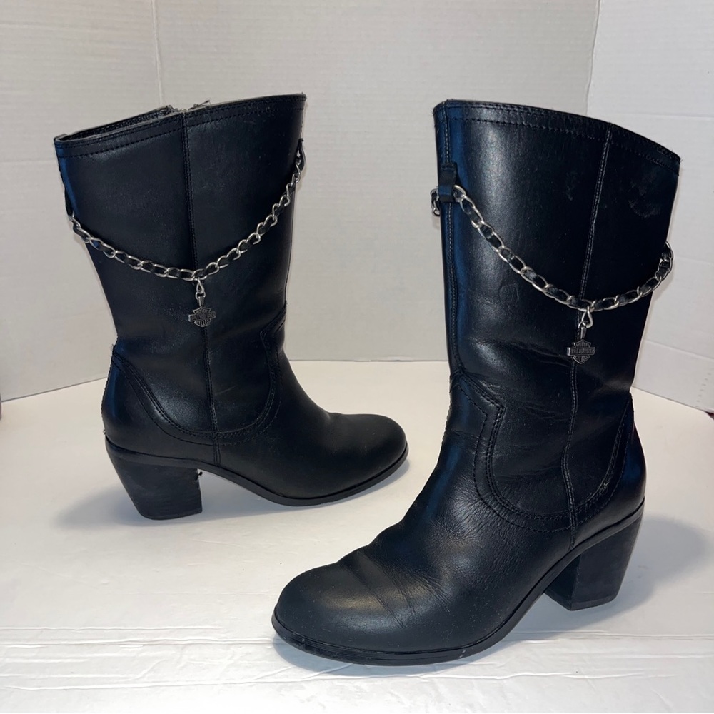 HARLEY-DAVIDSON Women’s Black Leather Mid-Calf Zip Up Boots, Size 8 M #D85438 - Picture 16 of 16